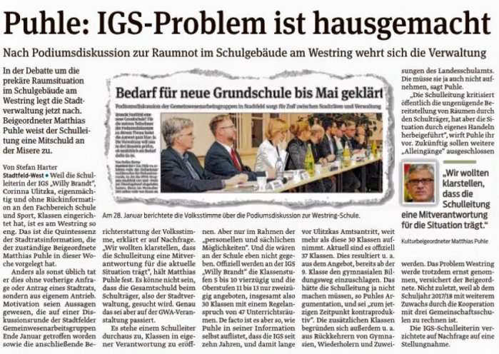 Volksstimme-Artikel über Reaktion auf GWA Treffen, 13.02.2016